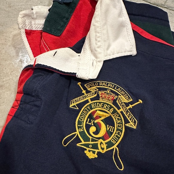 SOLD VTG Polo Ralph Lauren Big Crest Jockey RL Colorblock Rugby Long Sleeve XL - Picture 6 of 12